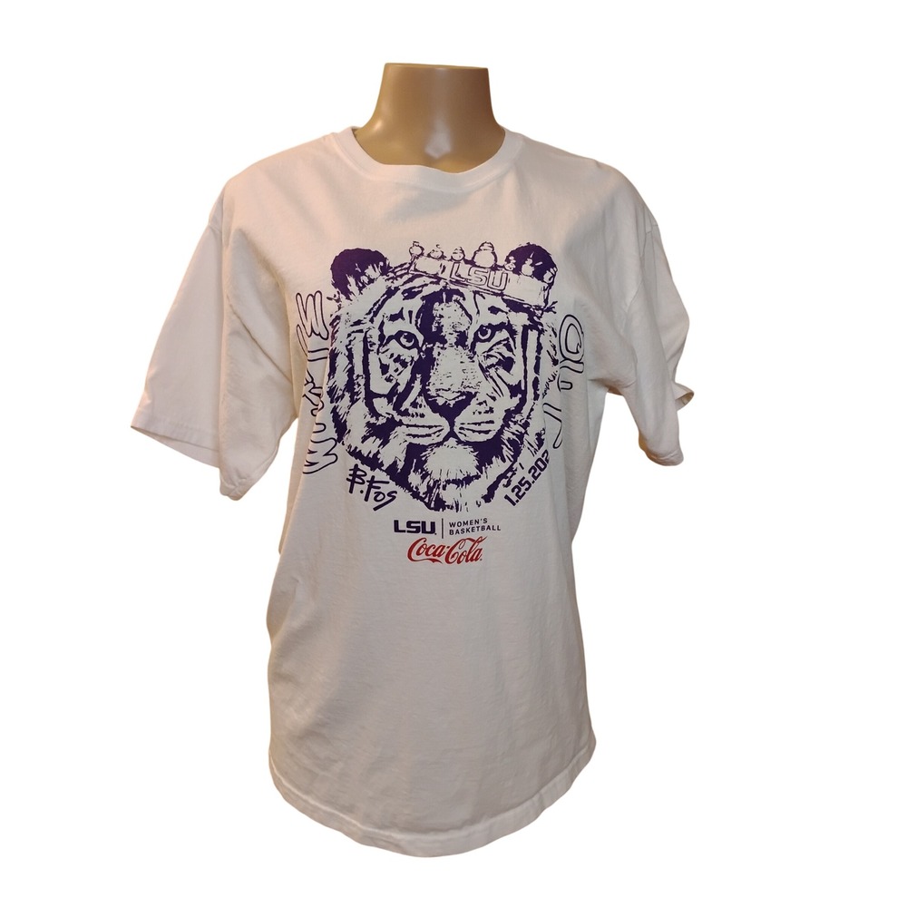 LSU Tigers Womens Basketball Coca-Cola Graphic T-Shirt White Large M&O Gold 4800